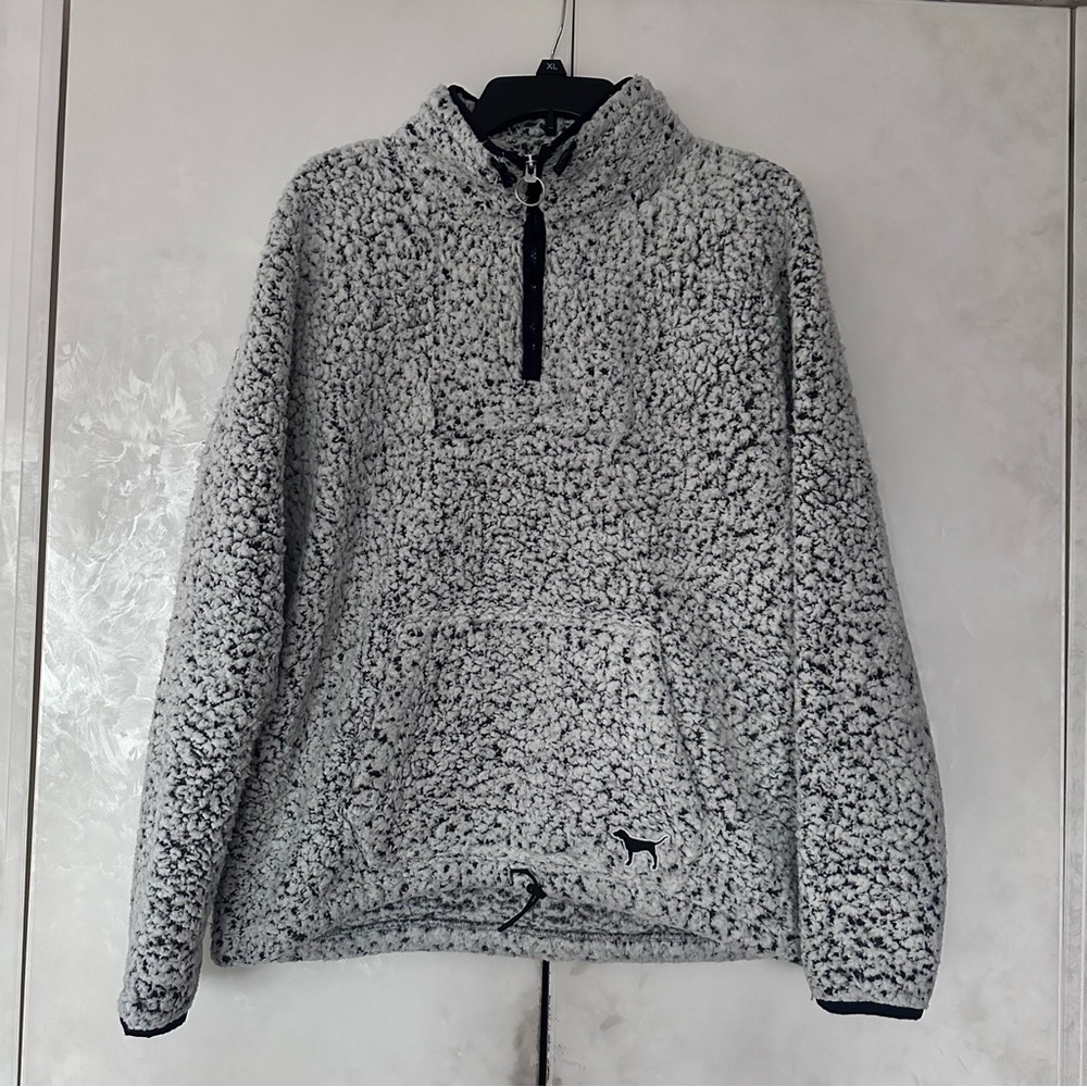 PINK Gray Quarter Zip Pullover Sherpa